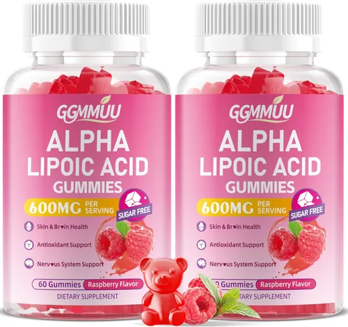 Paquete de 2 gomitas de ácido alfa lipoico de 600 mg, suplemento de ALA masticable de alta absorción para antioxidantes, salud cerebral y apoyo