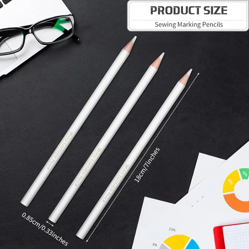 Miniatura 3 de Lápices de tela 24 piezas de rotuladores de vestir blancos, lápices solubles en agua para tela de limpieza de tela para coser lavable lápiz