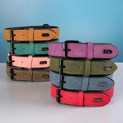 Miniatura 6 de Didog Collar de perro de piel sintética acolchado suave, transpirable y ajustable para perros pequeños, cómodo para paseos diarios, marrón, ajuste M