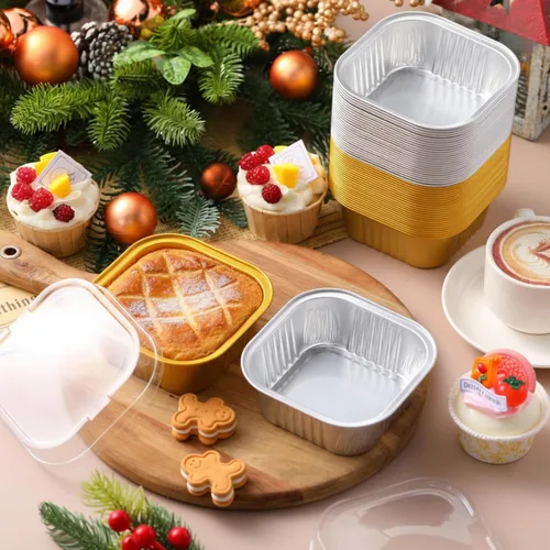 Miniatura 5 de Aoriher 150 mini moldes para tartas de 10 onzas con tapas, papel de aluminio para hornear, desechables, cuadrados de 4 x 4 pulgadas, molde grande