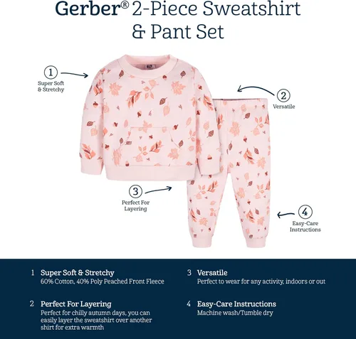 Miniatura 6 de Gerber Conjunto de sudadera y pantalón deportivo de forro polar de 2 piezas para bebé niña