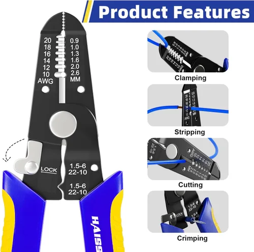 Miniatura 3 de haisstronica Juego de herramientas pelacables para bricolaje, 10-20AWG, paquete de 3 pelacables manual y cortadores de desbaste y cortadores