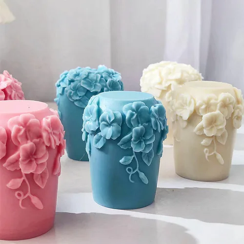 Miniatura 5 de Moldes de vela cilíndrica de silicona, 3D de flores de ratán para velas de aromaterapia, fabricación de jabón hecho a mano, moldes de cera