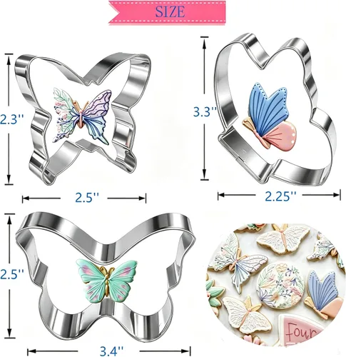 Miniatura 2 de Juego de 3 cortadores de galletas de mariposa, cortador de acero inoxidable para fiestas temáticas, baby shower, boda, primavera, vacaciones