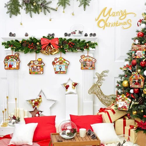 Miniatura 6 de Funrous 24 piezas Adornos de Navidad DIY Kit de marcos de fotos colgantes para árbol de Navidad y decoración de fiesta de Navidad