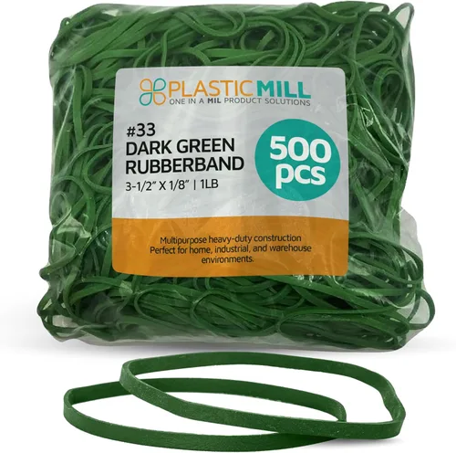 PlasticMill Bandas de goma verde oscuro tamaño 33 (3 1/2" x 1/8") - #33 Bandas de goma de colores suministros de oficina - Bandas fuertes y