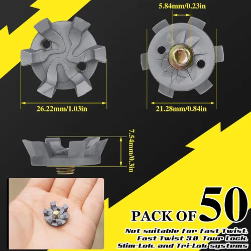 Miniatura 2 de Shappy Juego de 51 piezas de repuesto para zapatos de golf, 50 tacos de zapatos de golf con 1 llave de tacos negros, tornillo de rosca de metal