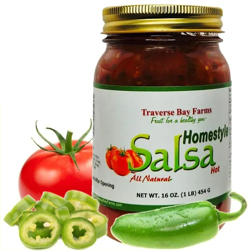 Traverse Bay Farms Salsa gruesa - Caliente: fabricada en pequeños lotes con la mayor cantidad de productos cultivados localmente como sea posible.