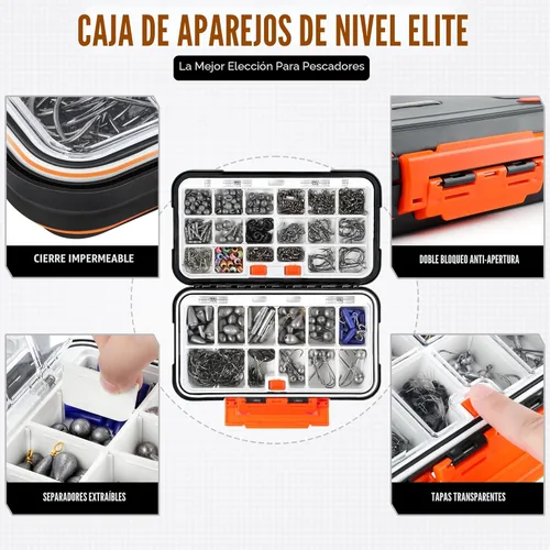Miniatura 2 de PLUSINNO Kit de accesorios de pesca de 264/397 piezas, caja de aparejos de pesca organizada con aparejos incluidos, anzuelos de pesca, plomos de Kit