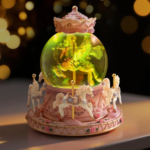 Miniatura 2 de Regalo de globo de nieve de carrusel de unicornio, caja de música de caballo con luces, regalos de lujo para hija, mujer, niñas, mamá, esposa