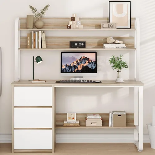 Miniatura 12 de MaverickFurni Escritorio de computadora con gabinete, escritorio pequeño de 47 pulgadas con 3 cajones para dormitorio, escritorio de estudio