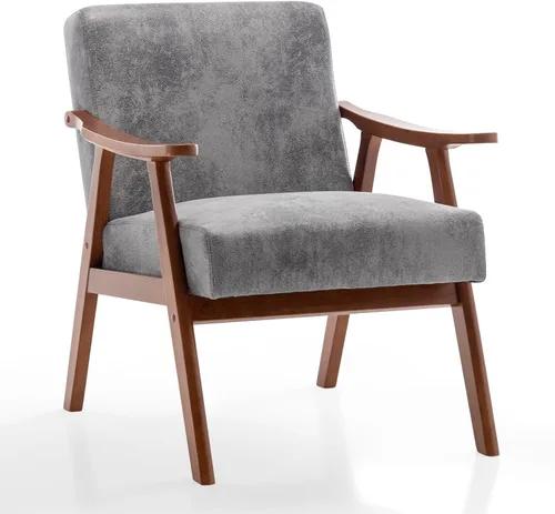 Miniatura 14 de Rovibek Silla decorativa tapizada con brazos, sillas decorativas modernas de mediados de siglo con marco de madera, sillas tapizadas con espuma