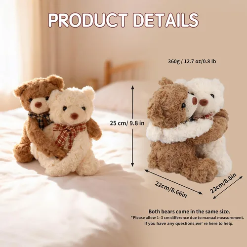 Miniatura 8 de Ositos de peluche que se abrazan, Dos ositos de peluche que se abrazan, animales de peluche para parejas, novias, niñas, niños con velcro