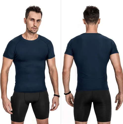 Miniatura 2 de Niksa Camisas de compresión para hombre, paquete de 3, camisetas de compresión atléticas de manga corta, camisetas de entrenamiento frescas y secas