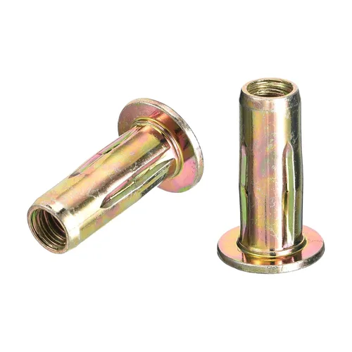 Miniatura 7 de uxcell Tuercas remachadoras multiagarre 1/4-20, 5 piezas de vástago preabombado cabeza plana roscada tuerca de inserción chapada en zinc dorado