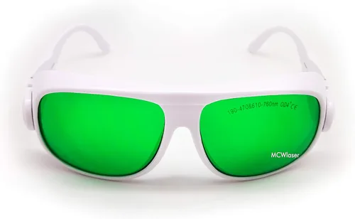 Miniatura 3 de MCWlaser Gafas de seguridad láser 190-470nm y 610-760nm para luz UV, azul, rojo rubí, verde, láser de picosegundo 405 nm, 445 nm, 450 nm, 635 nm