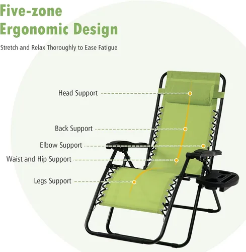Miniatura 9 de Tangkula Zero Gravity - Silla plegable para patio, reclinable, ajustable, con soporte para tazas, reposabrazos anchos para patio, jardín, piscina