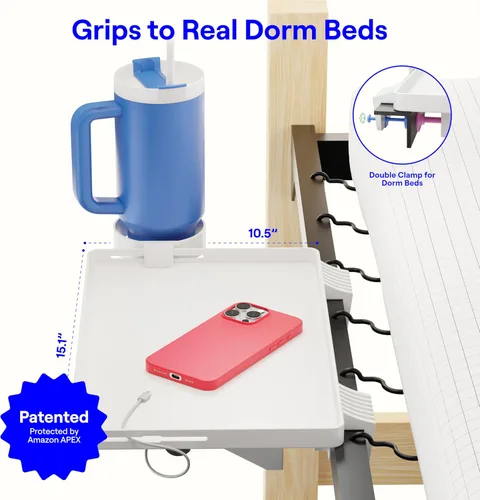 Miniatura 2 de BedShelfie - Estante de cabecera para dormitorio, cama litera y litera superior, elementos esenciales para dormitorio universitario, mesita de Blanco