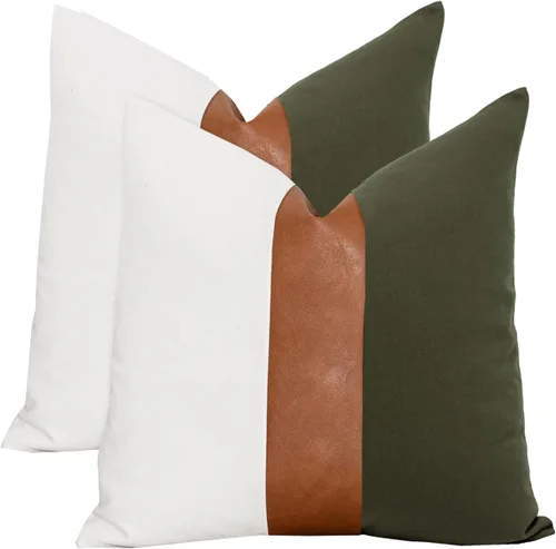 Miniatura 12 de Juego de 2 fundas de almohada negras y marrones de 18 x 18 pulgadas, fundas de almohadas modernas con rayas estilo granja para sofá, sala de estar