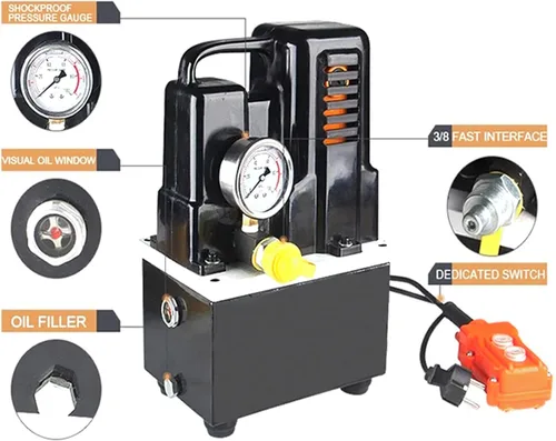 Miniatura 7 de Bomba hidráulica ATO Bomba hidráulica eléctrica de 1.2KW Válvula manual de 220 V de efecto único 10000 PSI Unidad de potencia hidráulica eléctrica
