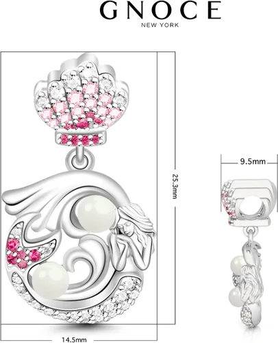 Miniatura 7 de GNOCE Dije de plata de ley 925 con diseño de sirena y perlas de oro rosa con circonitas cúbicas para pulseracollar, regalo para mujer (2 plata)