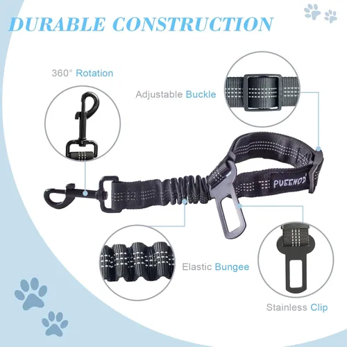 Miniatura 4 de 2 paquetes de cinturón de seguridad para perro ajustable para cinturón de seguridad de coche para vehículo, cinturón de seguridad de nailon