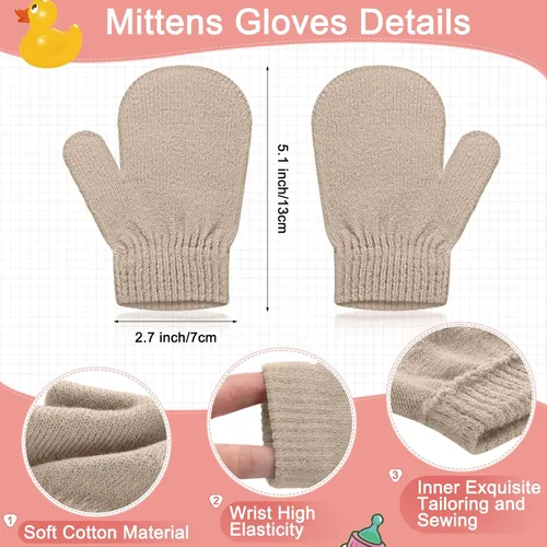 Miniatura 17 de SATINIOR 3 Set Toddler Hat Glove Set, Kids Winter Hats Warm Knitted Beanie Mittens Gloves with Bow for Baby Girls Boys 0-6Y