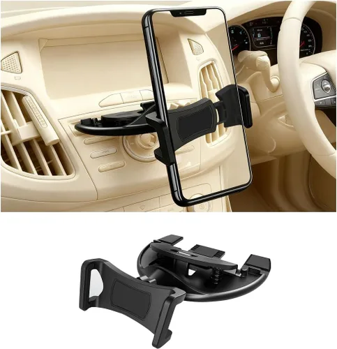 Zpana Soporte para teléfono con ranura de CD para automóvil, giratorio de 360°, antivibración, resistente, reproductor de CD para vehículos, soporte