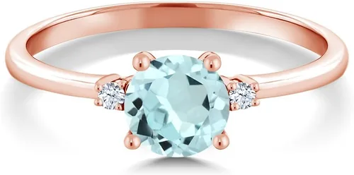 Miniatura 2 de Gem Stone King Anillo de compromiso solitario de oro rosa de 10 quilates con topacio azul cielo y zafiro blanco creado para mujer