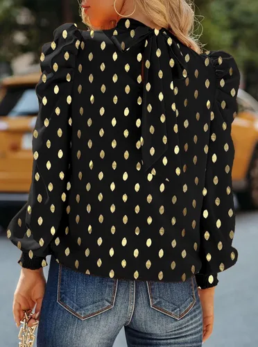 Miniatura 2 de Remidoo Blusa de manga abombada con cuello alto falso y estampado de leopardo para mujer