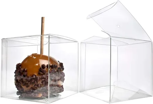 Miniatura 4 de Cajas de manzana de caramelo de 4 x 4 x 4 con agujero para palitos, paquete de 25, caja de regalo transparente para dulces, cupcakes, macarrones