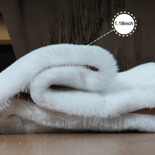 Miniatura 4 de Ghouse Alfombra ultrasuave de pelo sintético de conejo, alfombras lavables a máquina para dormitorio, alfombras esponjosas para sala de estar, Blanco