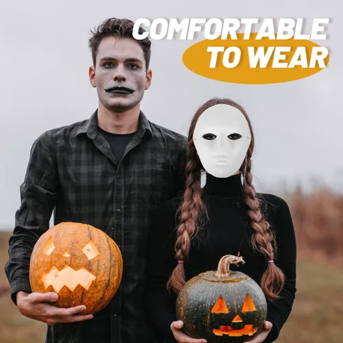 Miniatura 3 de Amosfun 24 máscaras de bricolaje pintura en blanco masculina máscara de cara completa para Halloween, fantasma, cosplay, mascarada, hip hop, baile
