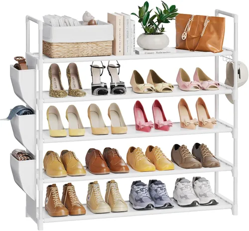 Miniatura 10 de VILICK Zapatero para armario, organizador de zapatos, ahorro de espacio para 12-15 pares de estantes de zapatos con gancho, organizador de zapatos