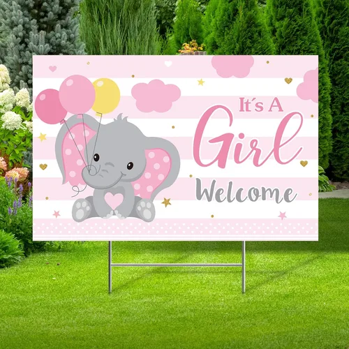 Capoda Letrero de patio para baby shower con estaca de revelación de género, elefante azul y rosa, decoración de césped para niño y niña, oso,