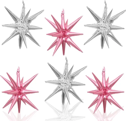 Miniatura 21 de 6 Globos de Papel de Aluminio con Forma de Estrella Negra de Una Pieza, Globo de Estrella de 14 Puntas 4D Cono Starburst de Mylar de 22 Pulgadas