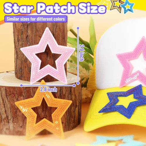 Miniatura 2 de Parches para planchar con estrellas abiertas para sombreros: funcolor 36 piezas de parches de estrellas de lentejuelas multicolor para bolsas