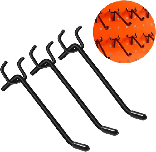 Miniatura 8 de 60 ganchos negros para tablero de clavijas, gancho de pared para tablero de clavijas de 2/4/6 pulgadas, gancho de estantería resistente para tablero