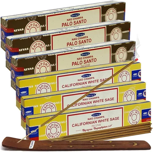 Miniatura 9 de Varillas de incienso de Sangre de Dragón y Palo Santo con soporte, paquete de variedad de la marca House of Nag Champa y Trumiri