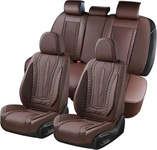 Miniatura 29 de Coverado Juego completo de fundas de asiento de automóvil negras de cuero, impermeables, delanteras y traseras, accesorios de auto, de ajuste Negro
