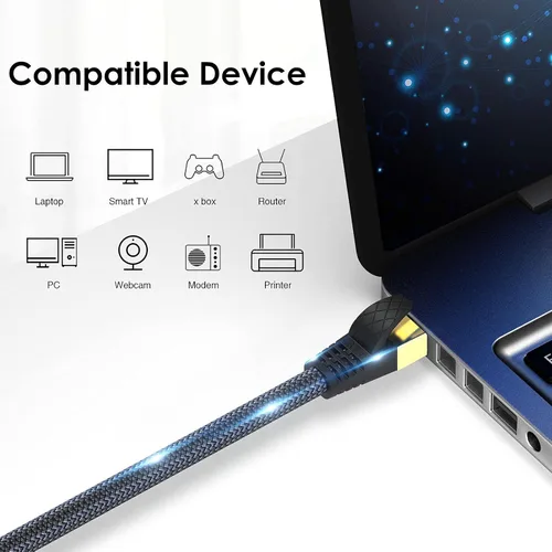 Miniatura 5 de Cable Ethernet Cat 8 de 6 pies, para juegos de alta velocidad y Gigabit Ethernet, servicio pesado de 26 AWG 40 Gbps, 2000 MHz, S/FTP para Xbox, PS5