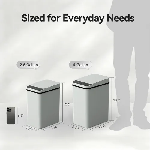 Miniatura 3 de FRESHLIX - Cubo de basura automático para baño de 10 litros, pequeño basurero inteligente delgado de plástico con tapa, sensor de movimiento A-Basic