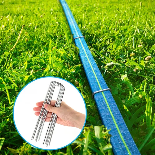 Miniatura 4 de Winisok Manguera plana de riego y remojo para jardín, manguera de riego de césped de 3 tubos resistente con estacas de paisaje, manguera de riego