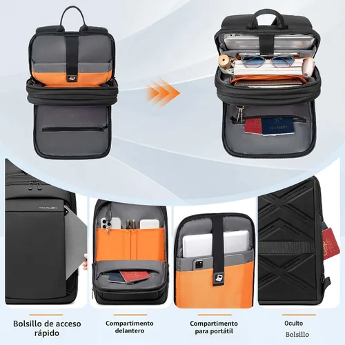 Miniatura 3 de FENRUIEN Mochila de trabajo para hombres, mochila expandible resistente al agua con puerto de carga USB C, mochila negra para laptop 15.6