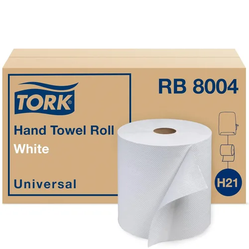 Tork Rollo de toalla de mano de papel blanco H21, universal, 100% fibra reciclada, 6 rollos x 800 pies, RB8004