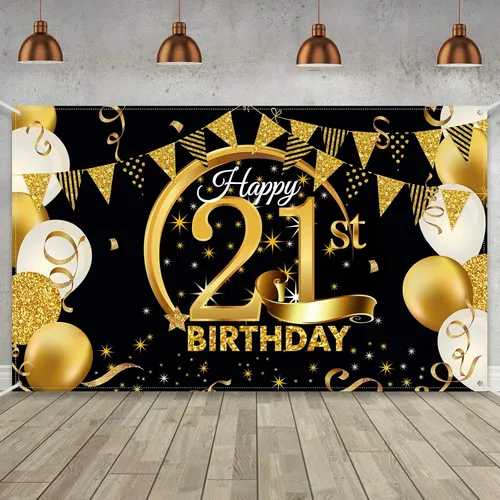 Cartel para decoración de fiesta de cumpleaños extra grande, de tela color negro y dorado, pancarta de fondo para sesión de fotos en un aniversario,