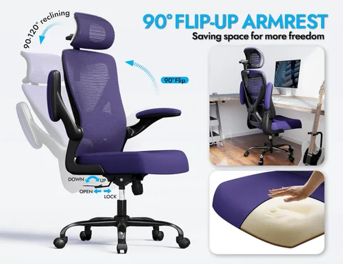Miniatura 3 de Silla de oficina ergonómica con soporte trasero, silla ergonómica para computadora, sillas de escritorio de oficina en casa, asiento ancho de 330