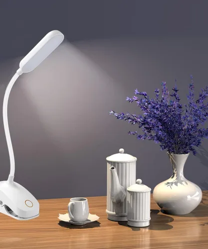 Miniatura 5 de COLORLIFE Lámpara de escritorio con clip, 7 W, 2600 mAh, cuello de cisne flexible, funciona con pilas, lámpara de lectura recargable con abrazadera