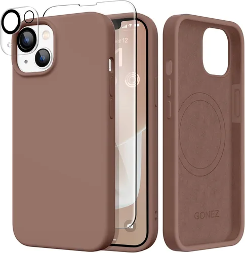Miniatura 203 de GONEZ Funda de silicona para iPhone 14 Pro Max, compatible con MagSafe, con protector de pantalla + protector de lente de cámara, silicona líquida a