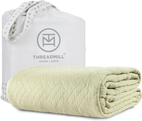 Miniatura 12 de Threadmill Mantas de algodón de lujo para cama tamaño King Acogedora manta 100% algodón tamaño King para todas las estaciones Colcha Aster suave